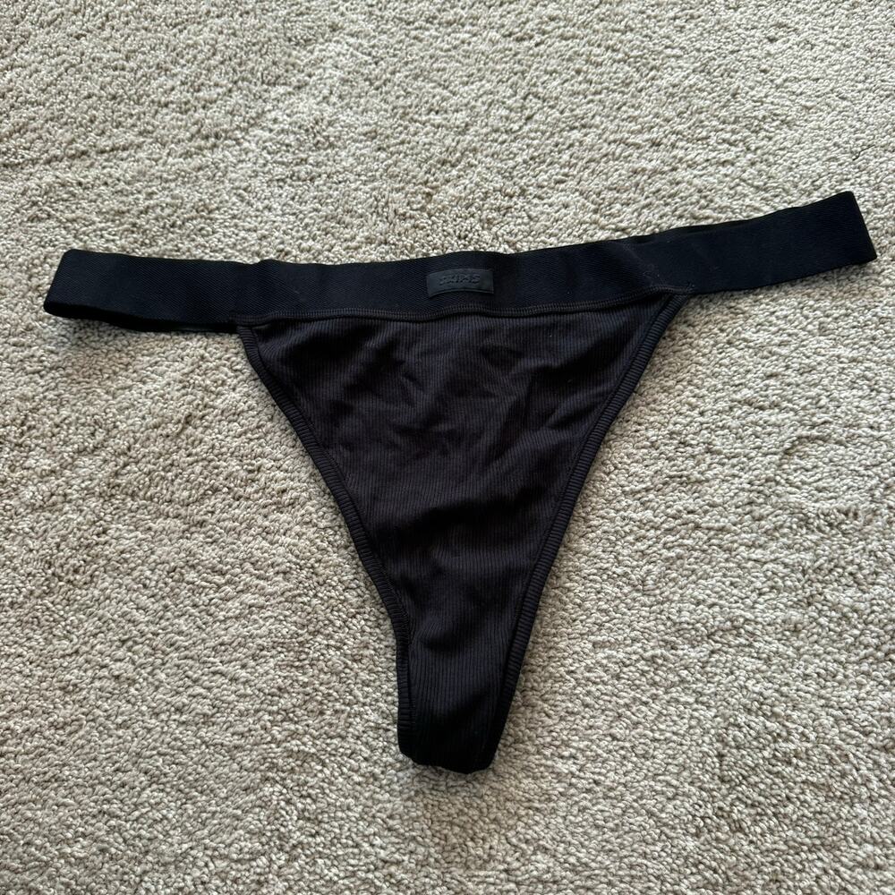 NWT NEW SKIMS Ribbed Wide Strap Thong Underwear Plus Size 4X Black